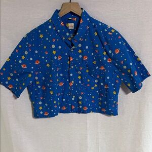 Lily Liliuhms Kids Unisex Blue Cosmic Button Down Shirt EUC Unique Eye-Catching